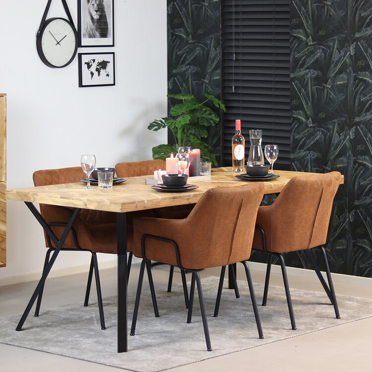 Industriële eettafel visgraat Hunter acaciahout 180 x 90 cm