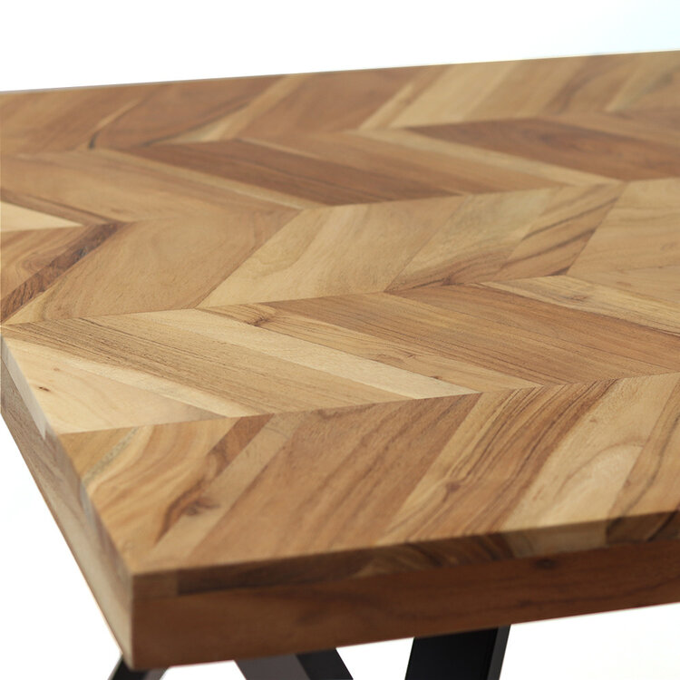 Industriële eettafel visgraat Hunter acaciahout 140 x 90 cm