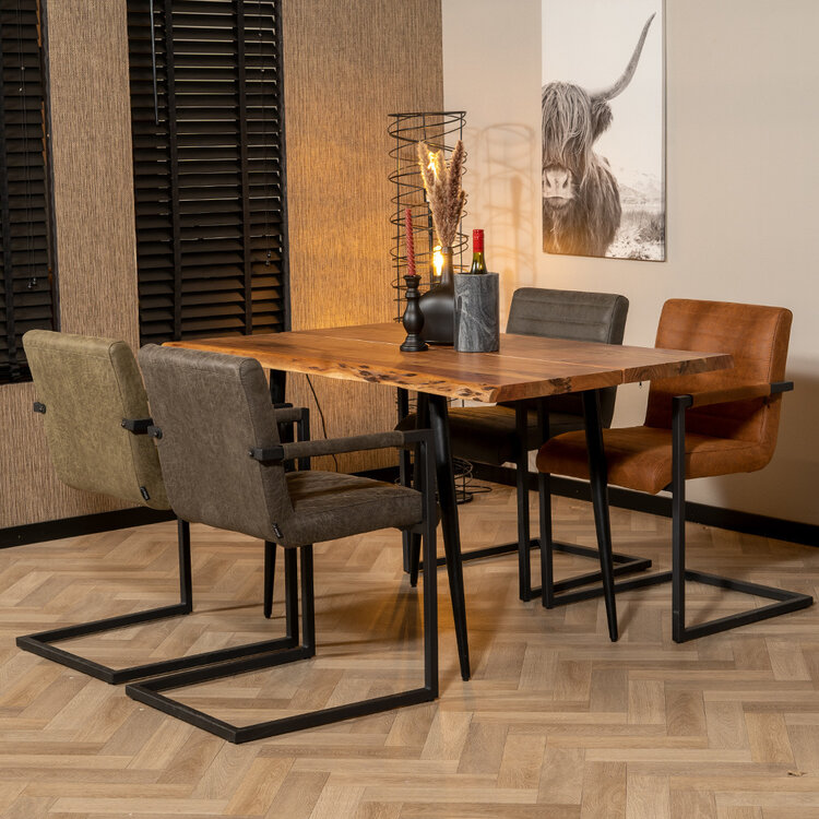 Eetkamertafel boomstam Richy acaciahout verstelbare tafelpoten 140 x 80 cm