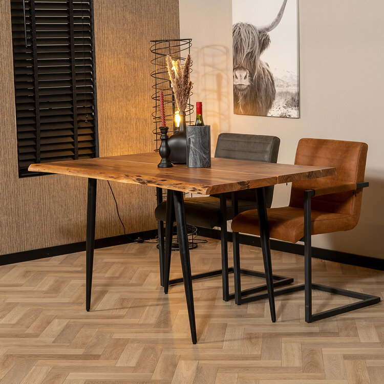 Eetkamertafel boomstam Richy acaciahout verstelbare tafelpoten 140 x 80 cm