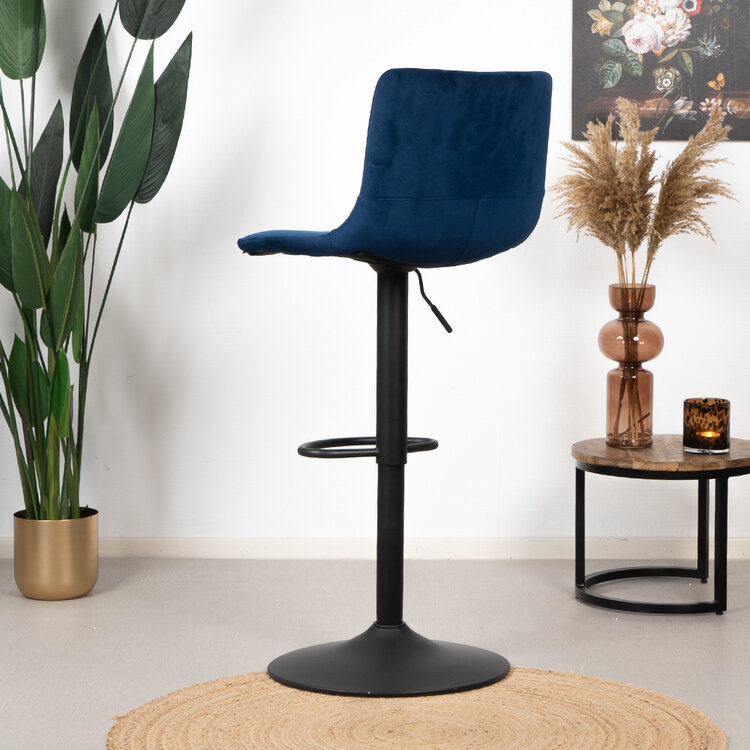 Velvet barkruk Frenkie blauw 60-76 cm