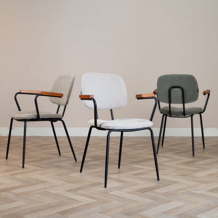 Scandinavische eetkamerstoel Oskar taupe gerecyclede stof