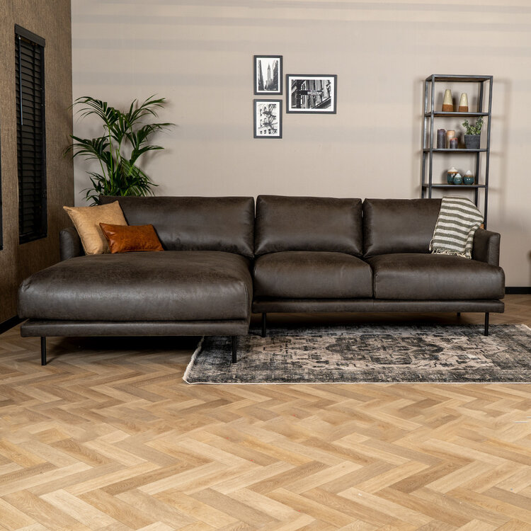 Industriële hoekbank Denver antraciet eco-leer links