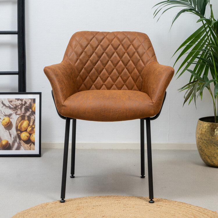 Industriële eetkamerstoel Club cognac eco-leer