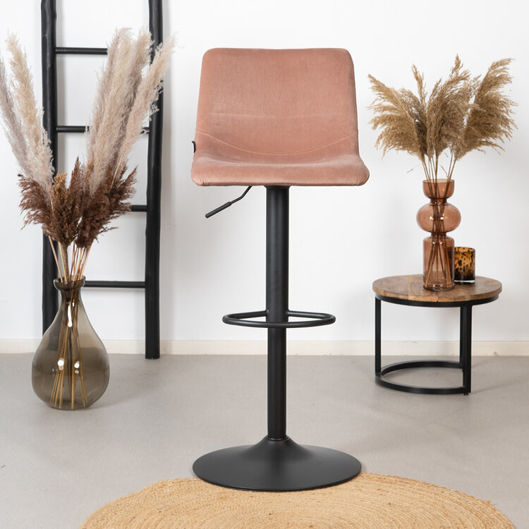 Velvet barkruk Frenkie roze 60-76 cm