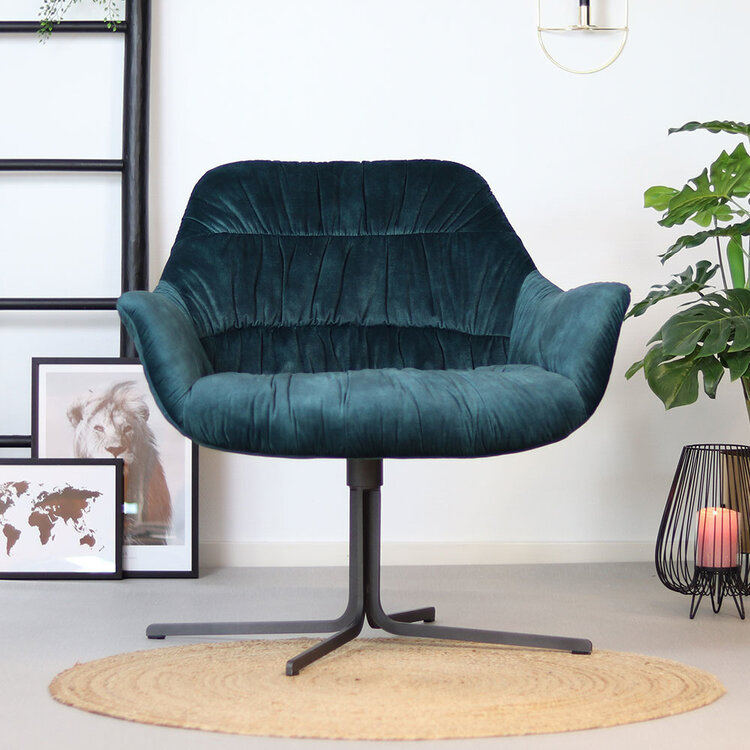 Velvet fauteuil Lizzy draaibaar donkerblauw