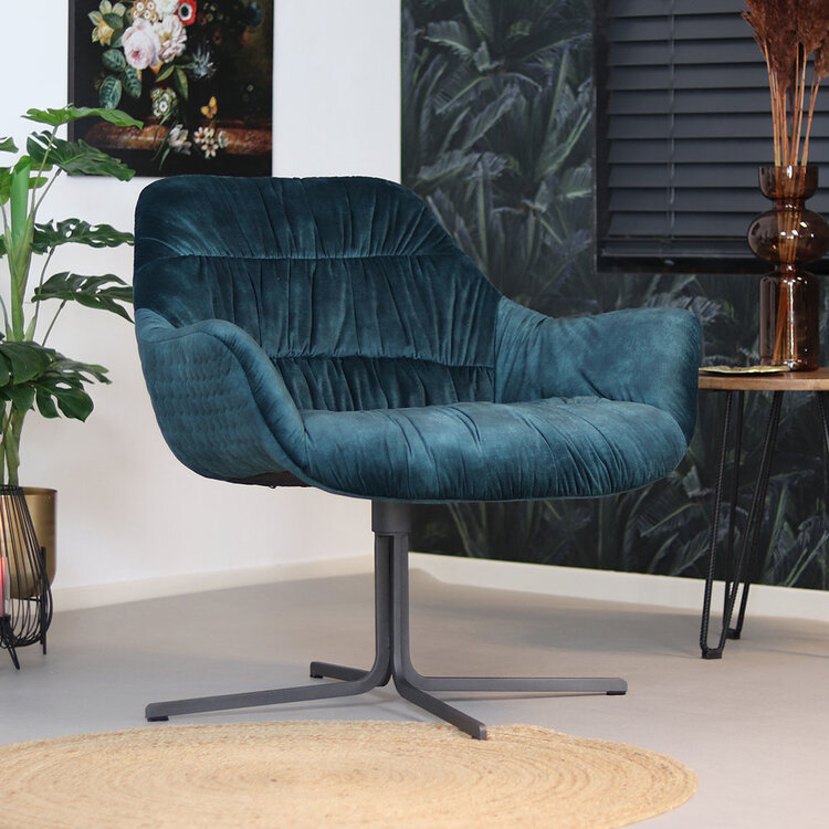 Velvet fauteuil Lizzy draaibaar donkerblauw