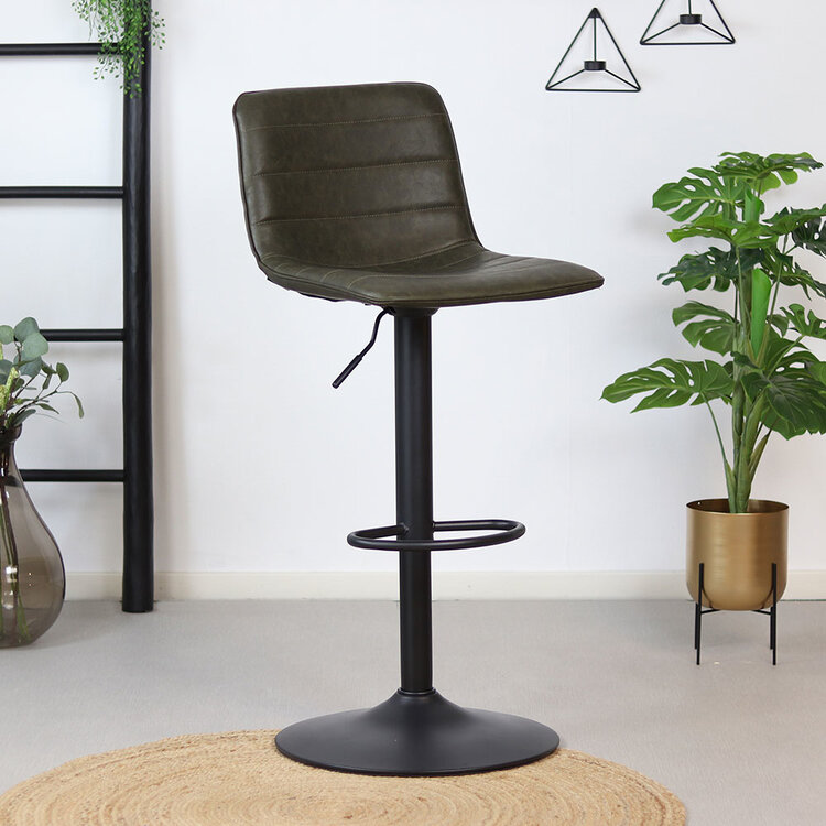 Industriële barkruk Boston leer olijfgroen 60-76 cm - draaibaar