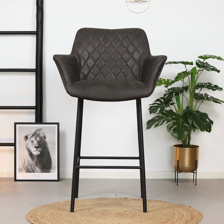 Industriële barstoel Club antraciet eco leer 78 cm
