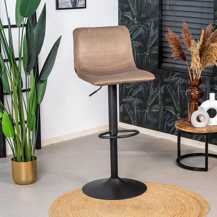 Velvet barkruk Frenkie taupe 60-76 cm