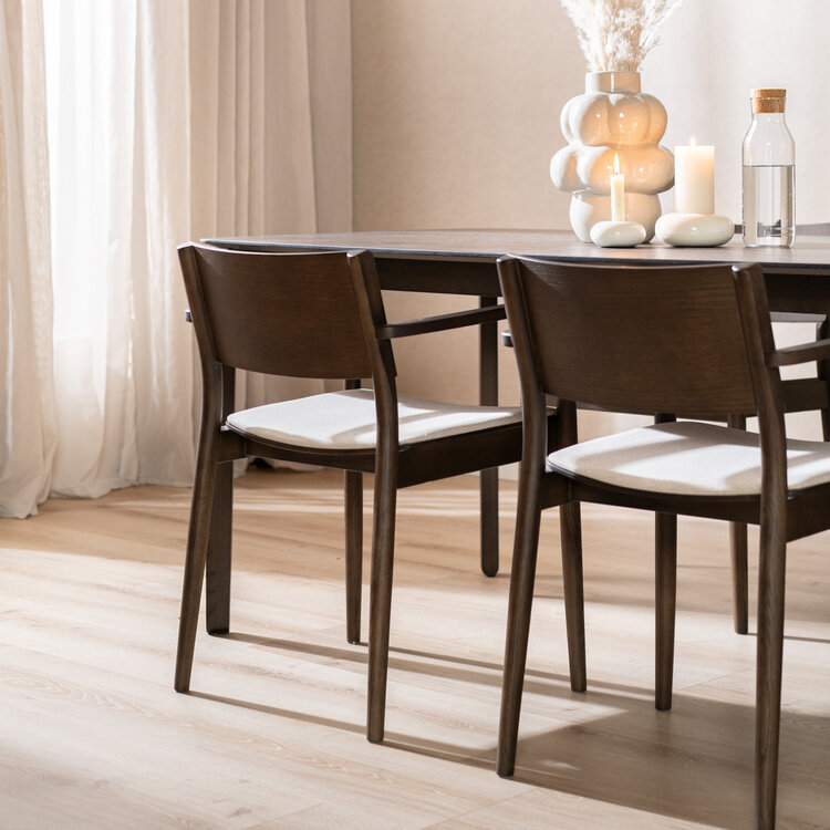 Scandinavische eetkamerstoel Juan walnoot/off white