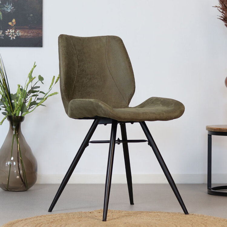 Industriële eetkamerstoel Barrel olijfgroen eco-leer