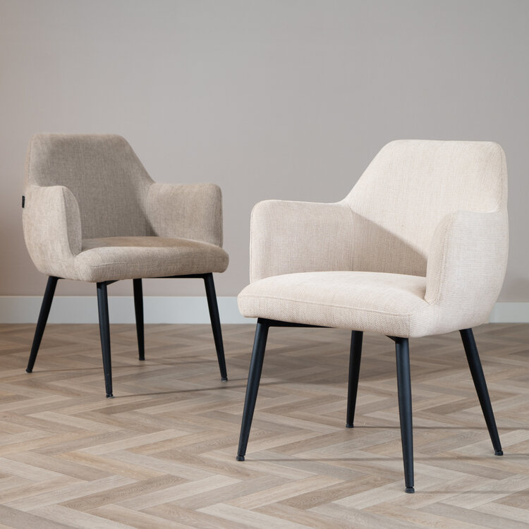 Scandinavische eetkamerstoel Lars beige gerecyclede stof