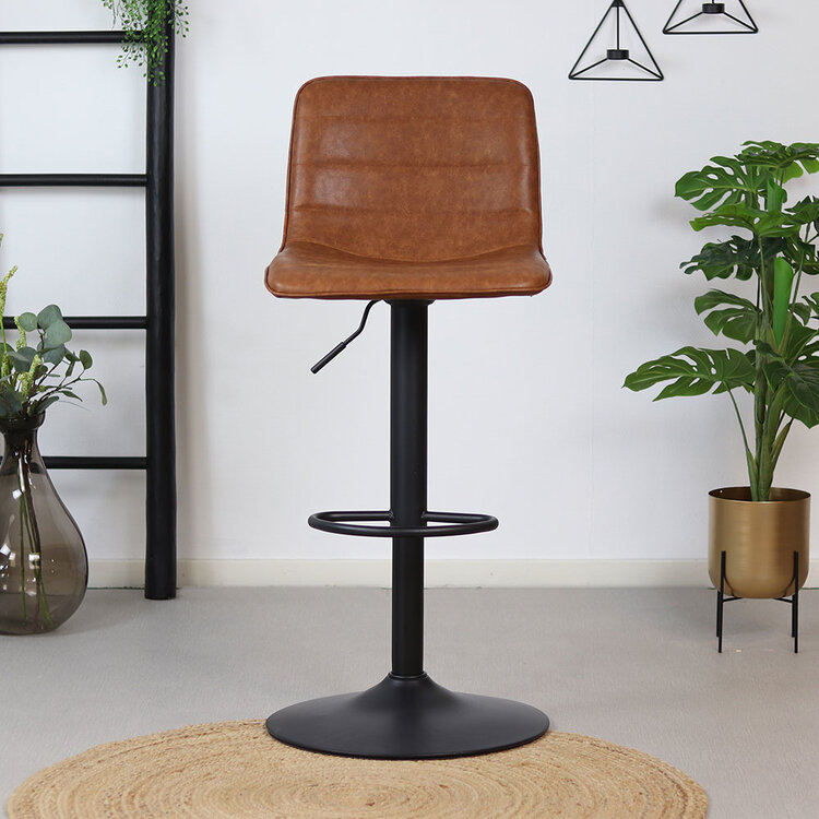 Industriële barkruk Boston leer cognac 60-76 cm - draaibaar