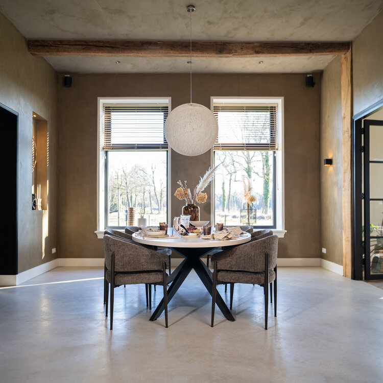 Eetkamerstoel Bret gemêleerde stof off white/bruin