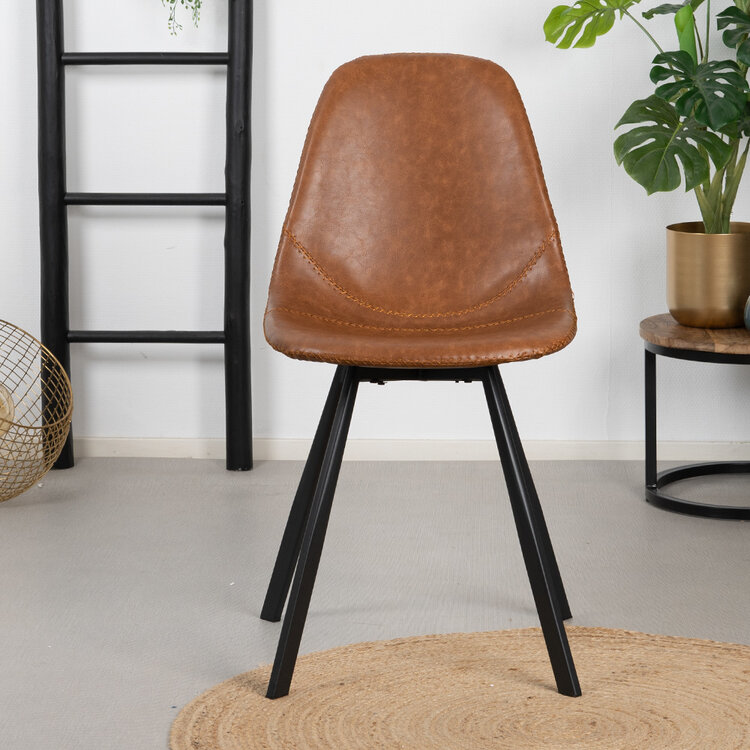 Industriële eetkamerstoel Logan cognac eco-leer