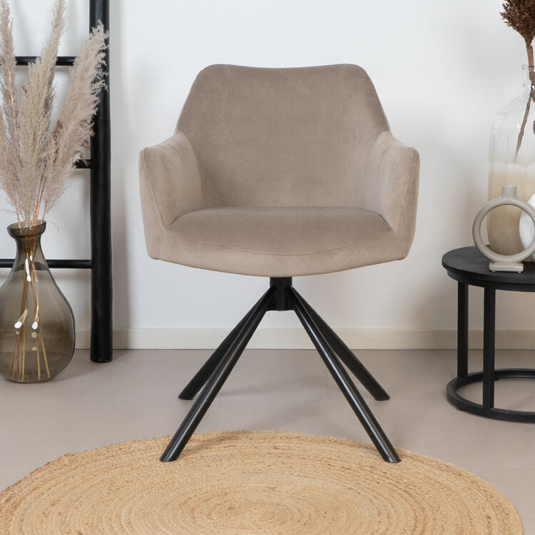 Velvet eetkamerstoel Furtado draaibaar taupe