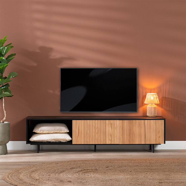 Tv-meubel Ray zwart/blank eiken 180 cm
