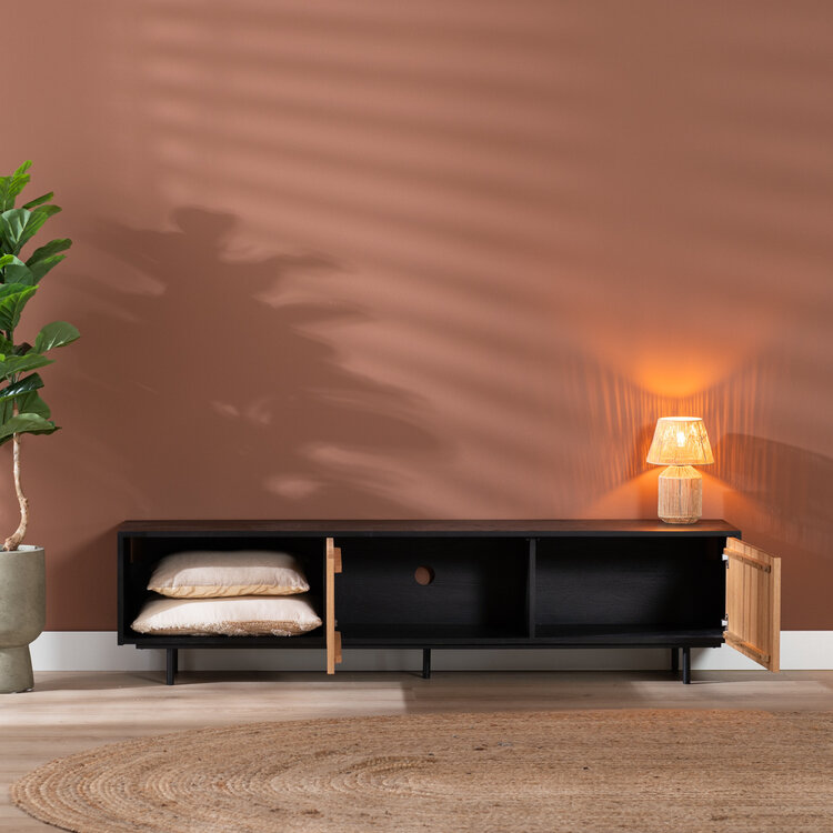 Tv-meubel Ray zwart/blank eiken 180 cm