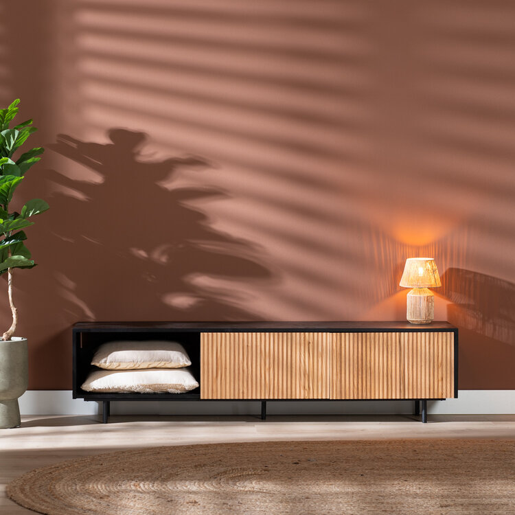 Tv-meubel Ray zwart/blank eiken 180 cm