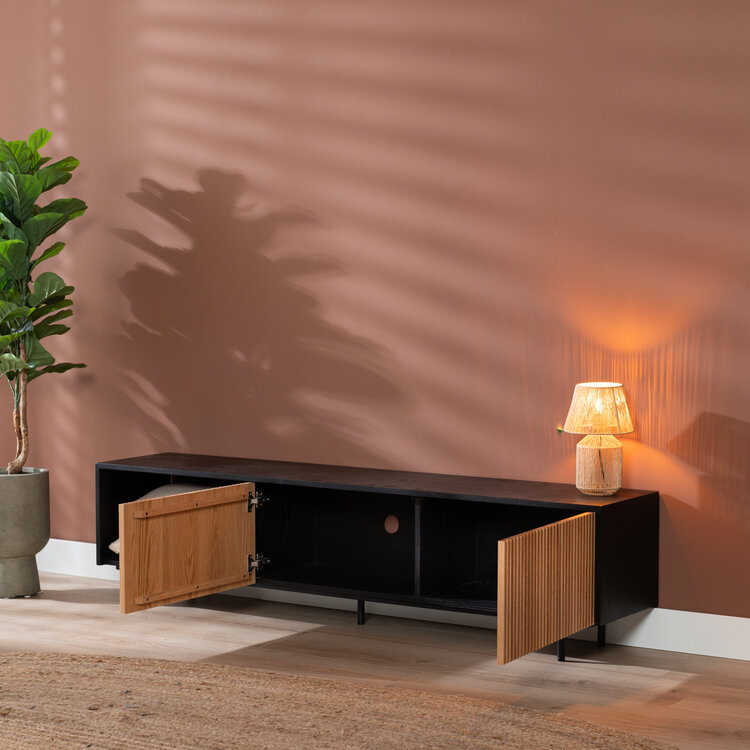 Tv-meubel Ray zwart/blank eiken 180 cm