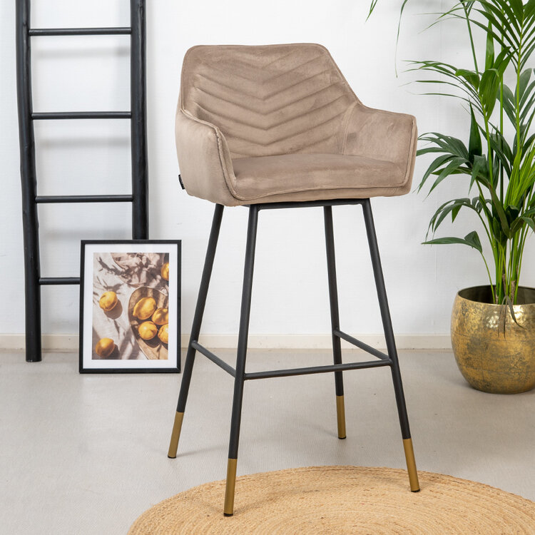 Velvet barkruk Fiona taupe 65-78 cm