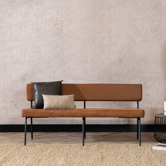 Industriële eetkamerbank Espen cognac eco-leer 160 cm