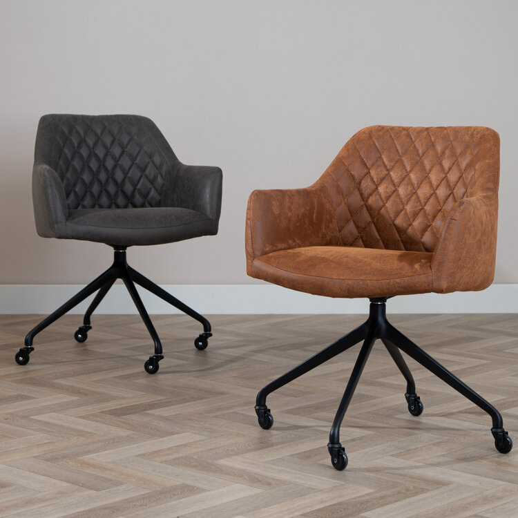 Eetkamerstoel met wieltjes Levi cognac eco-leer