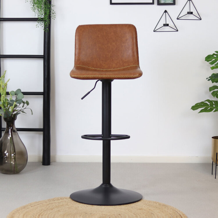 Industriële Barkruk Texas draaibaar eco-leer cognac 60-76cm