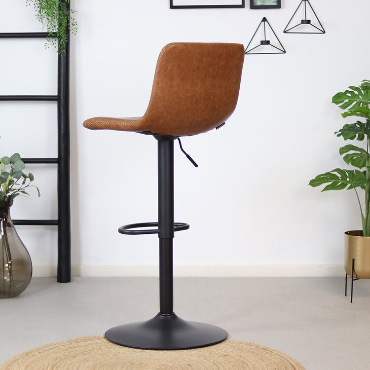 Industriële Barkruk Texas draaibaar eco-leer cognac 60-76cm