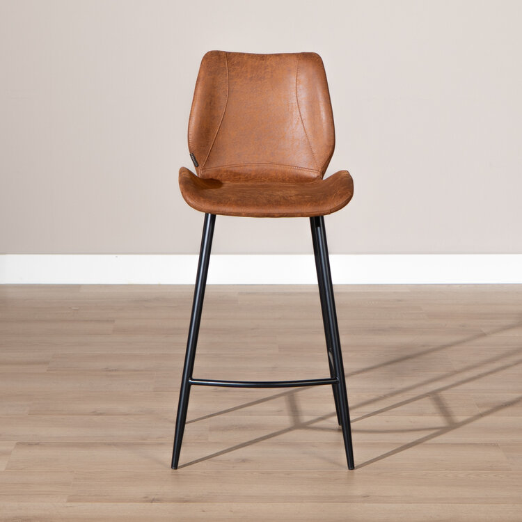 Industriële barkruk Barrel cognac eco-leer 69 cm