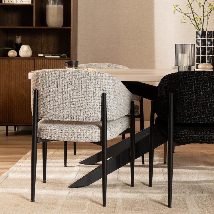 Eetkamerstoel Armin gemêleerde stof off white/zwart