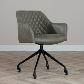 Eetkamerstoel met wieltjes Levi olijfgroen eco-leer