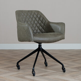 Eetkamerstoel met wieltjes Levi olijfgroen eco-leer