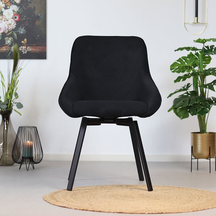 Eetkamerstoel draaibaar Luna ribstof zwart