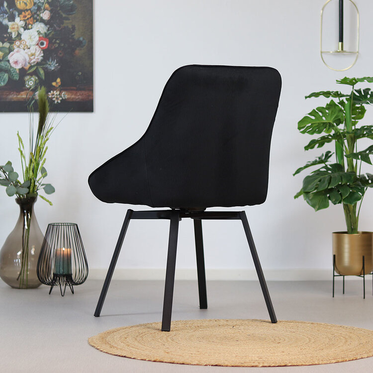 Eetkamerstoel draaibaar Luna ribstof zwart