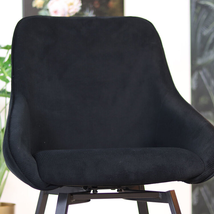 Eetkamerstoel draaibaar Luna ribstof zwart