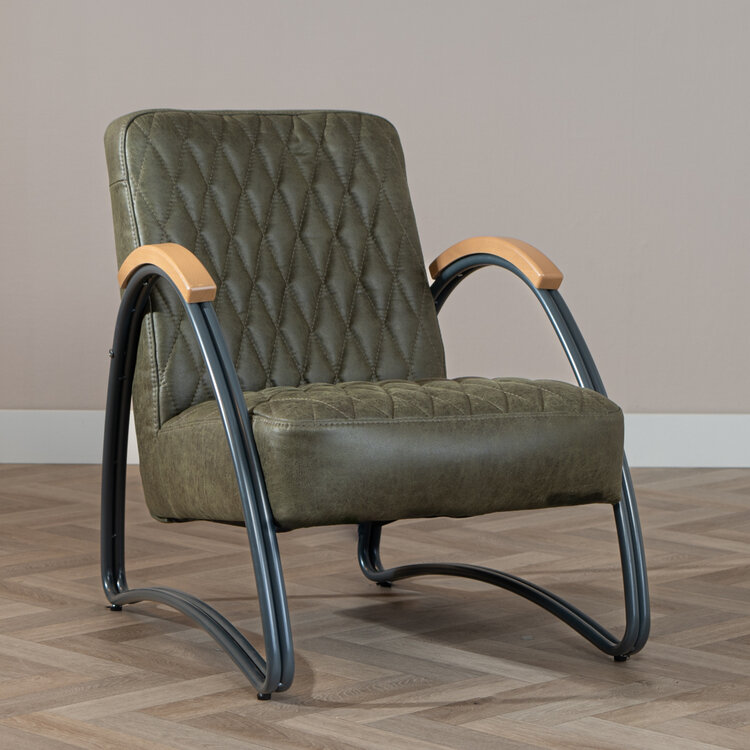 Industriële fauteuil Ivy eco-leer olijfgroen