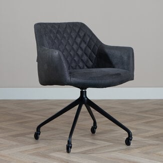 Eetkamerstoel met wieltjes Levi zwart/antraciet eco-leer