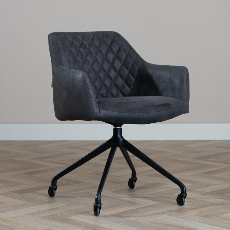 Eetkamerstoel met wieltjes Levi zwart/antraciet eco-leer