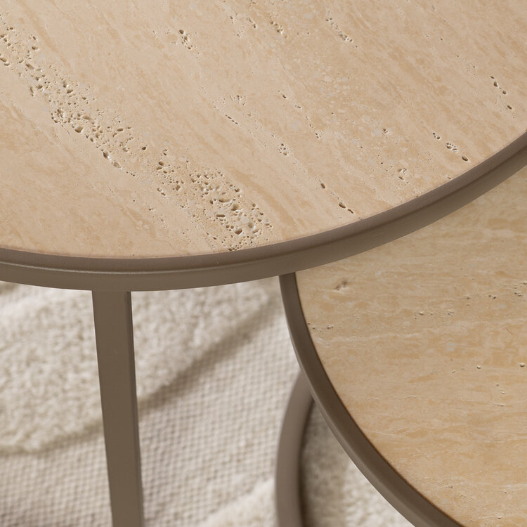Salontafel Sef set van 2 Ø70 cm en Ø50 cm taupe/travertin