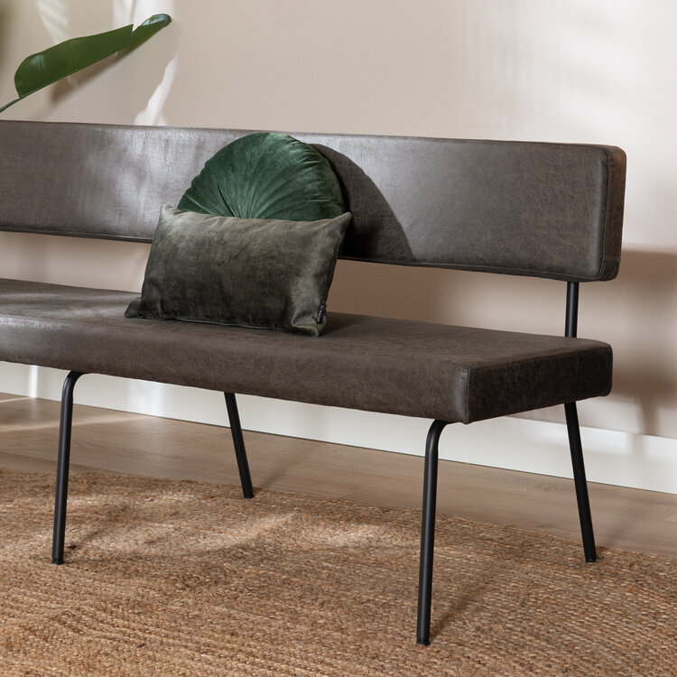 Industriële eetkamerbank Espen antraciet eco-leer 190 cm