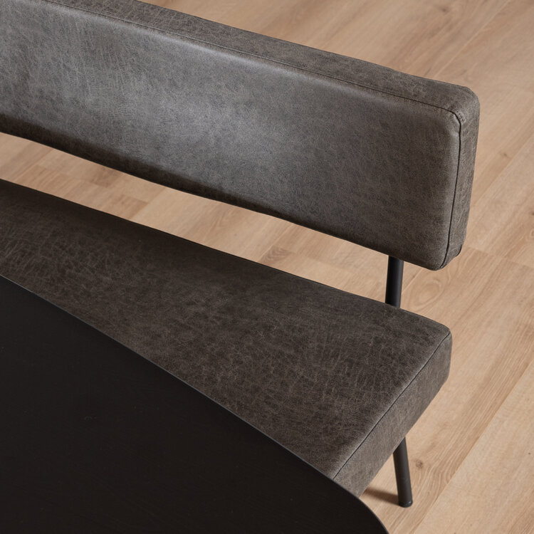Industriële eetkamerbank Espen antraciet eco-leer 190 cm