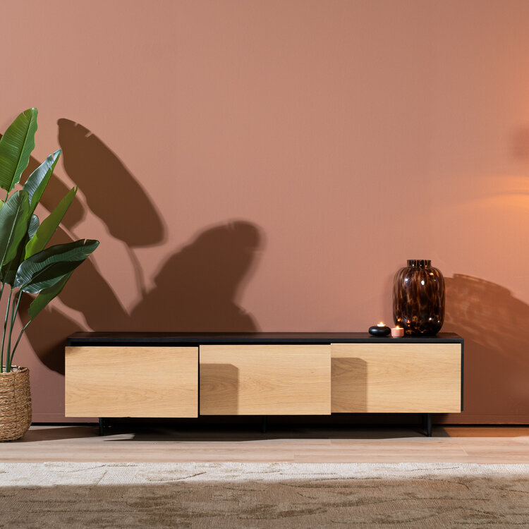 Tv-meubel Thomas zwart/blank eiken 180 cm