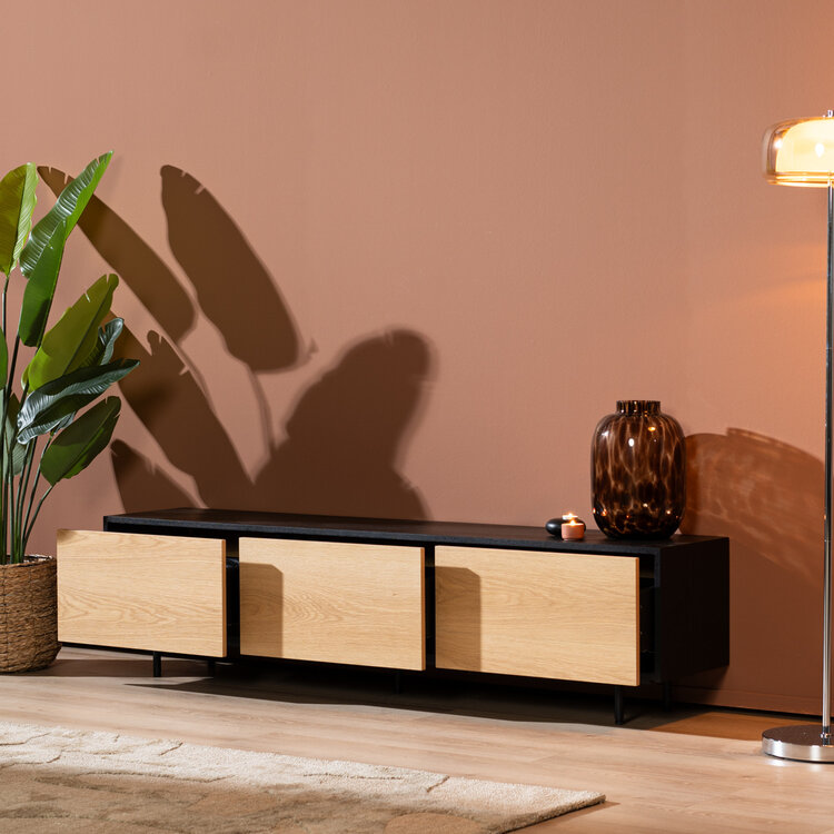 Tv-meubel Thomas zwart/blank eiken 180 cm