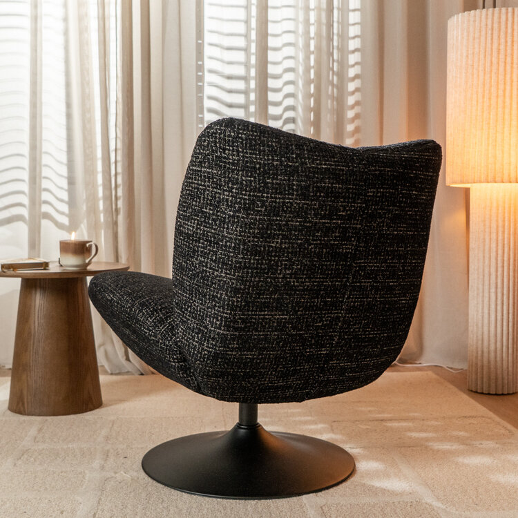 Draaifauteuil Moira gemêleerde stof zwart