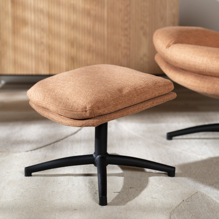 Draaifauteuil met hocker Palma linnen koper