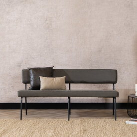 Industriële eetkamerbank Espen antraciet eco-leer 160 cm