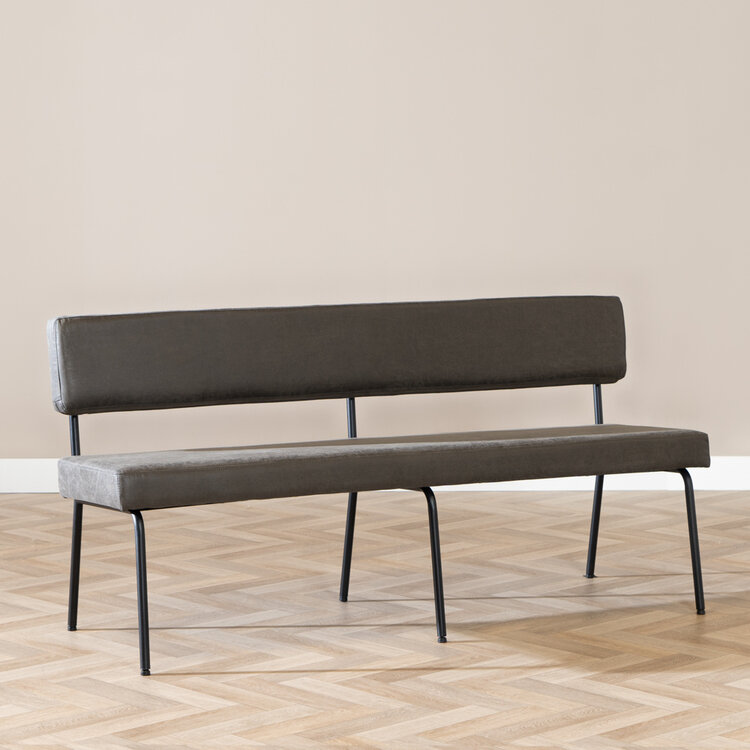 Industriële eetkamerbank Espen antraciet eco-leer 160 cm