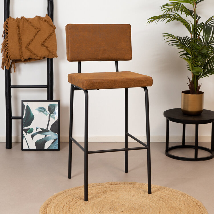 Industriële barkruk Espen cognac eco-leer 64-77 cm